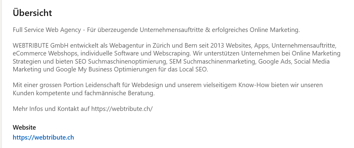 LinkedIn Unternehmensseite Beschreibung Keywords8