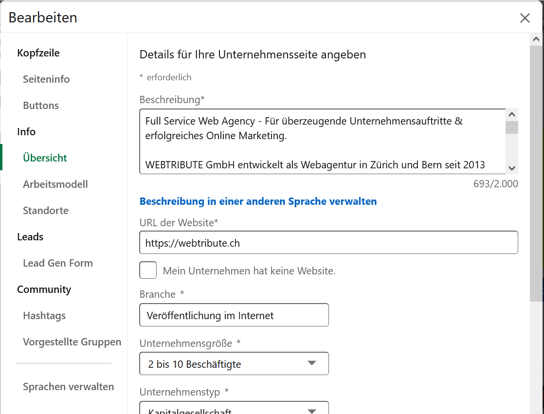 LinkedIn Unternehmensseite Beschreibung4